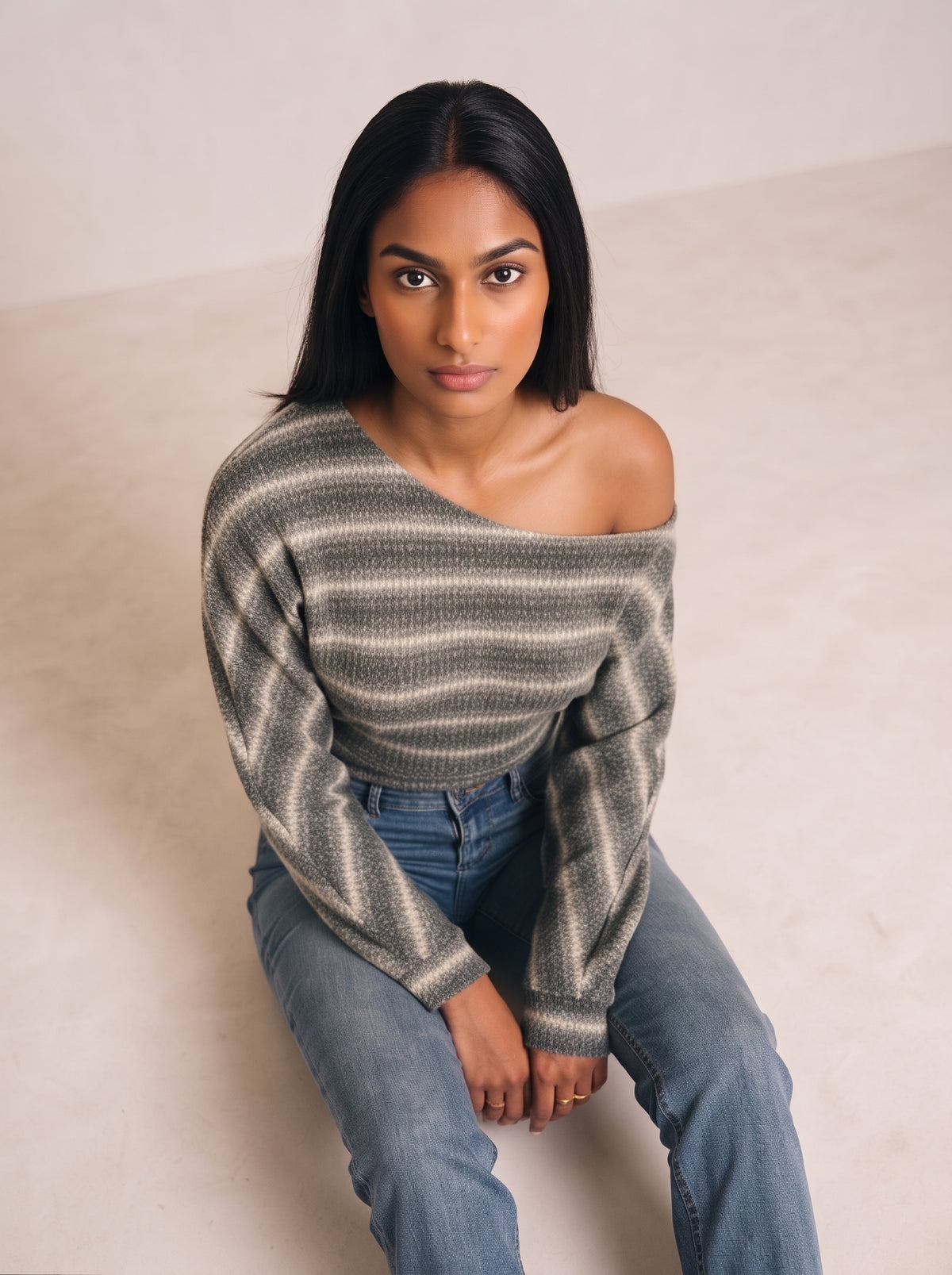 Striped Off Shoulder Knit