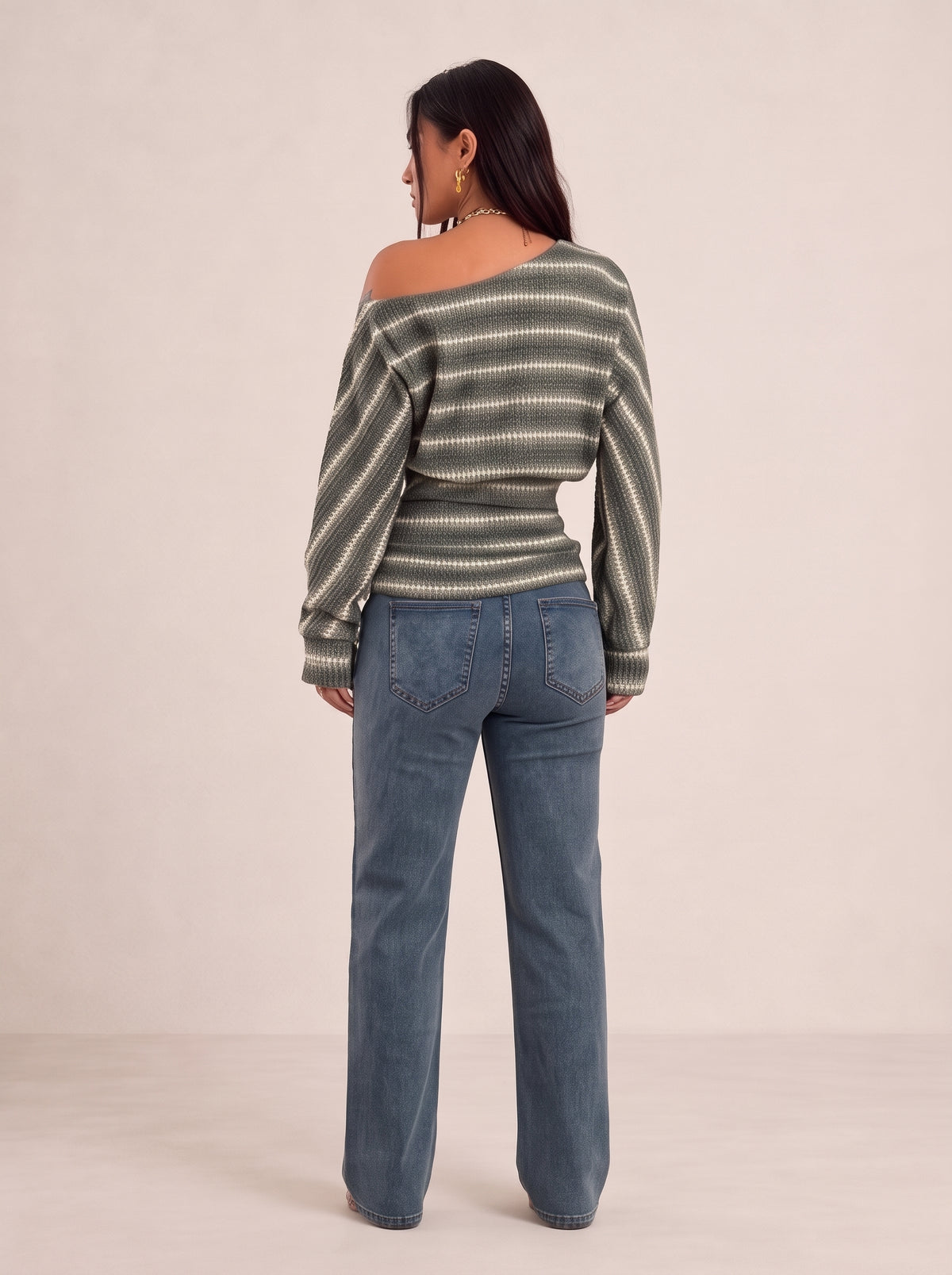 Striped Off Shoulder Knit