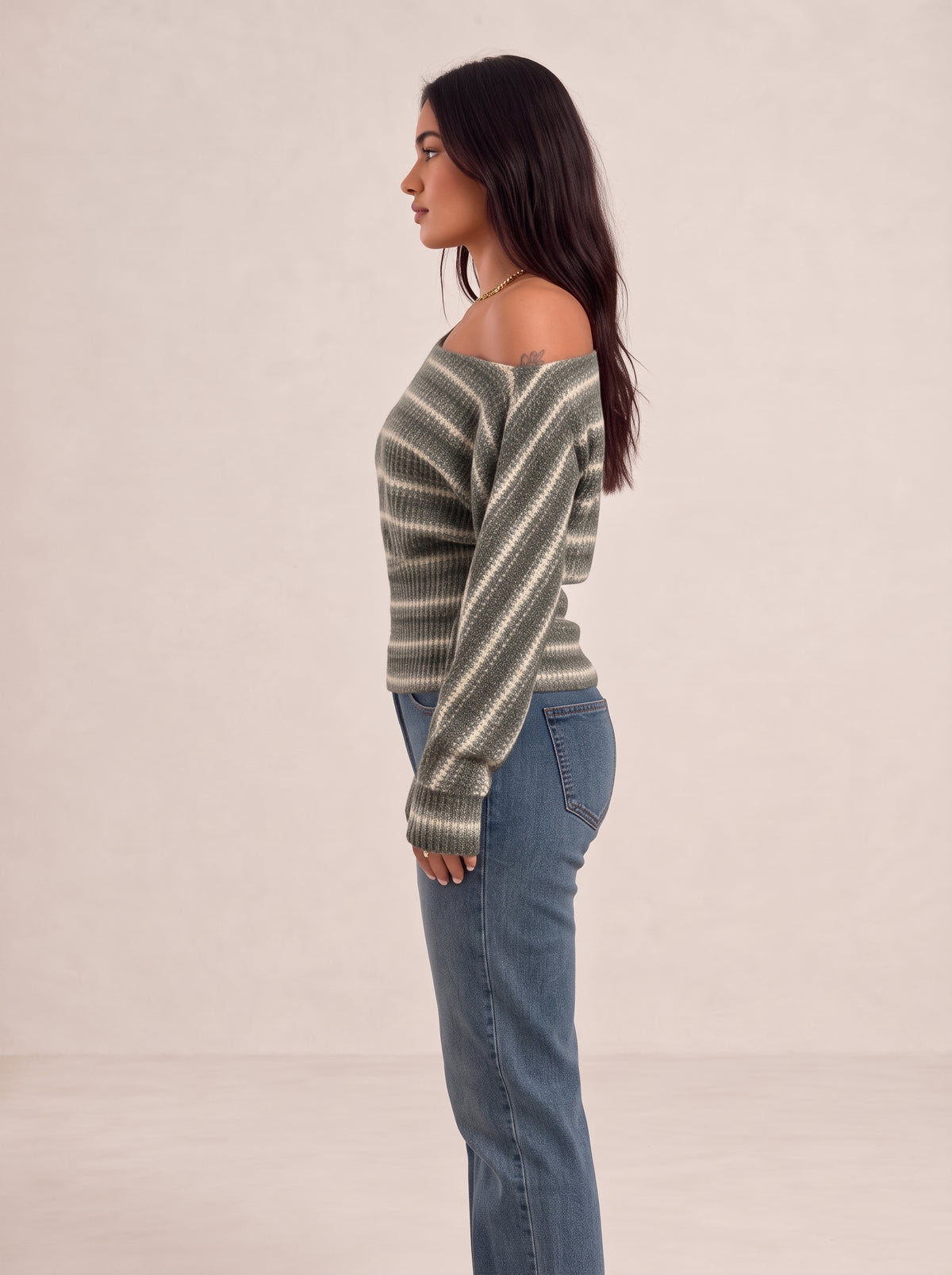 Striped Off Shoulder Knit