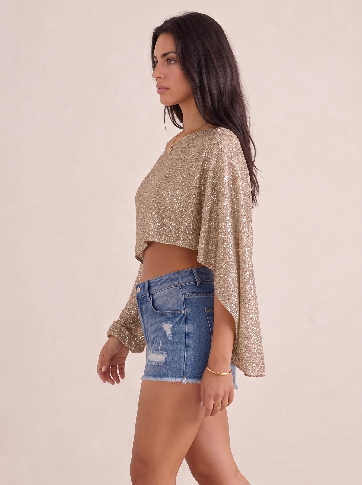 Sequin Cropped Blouse