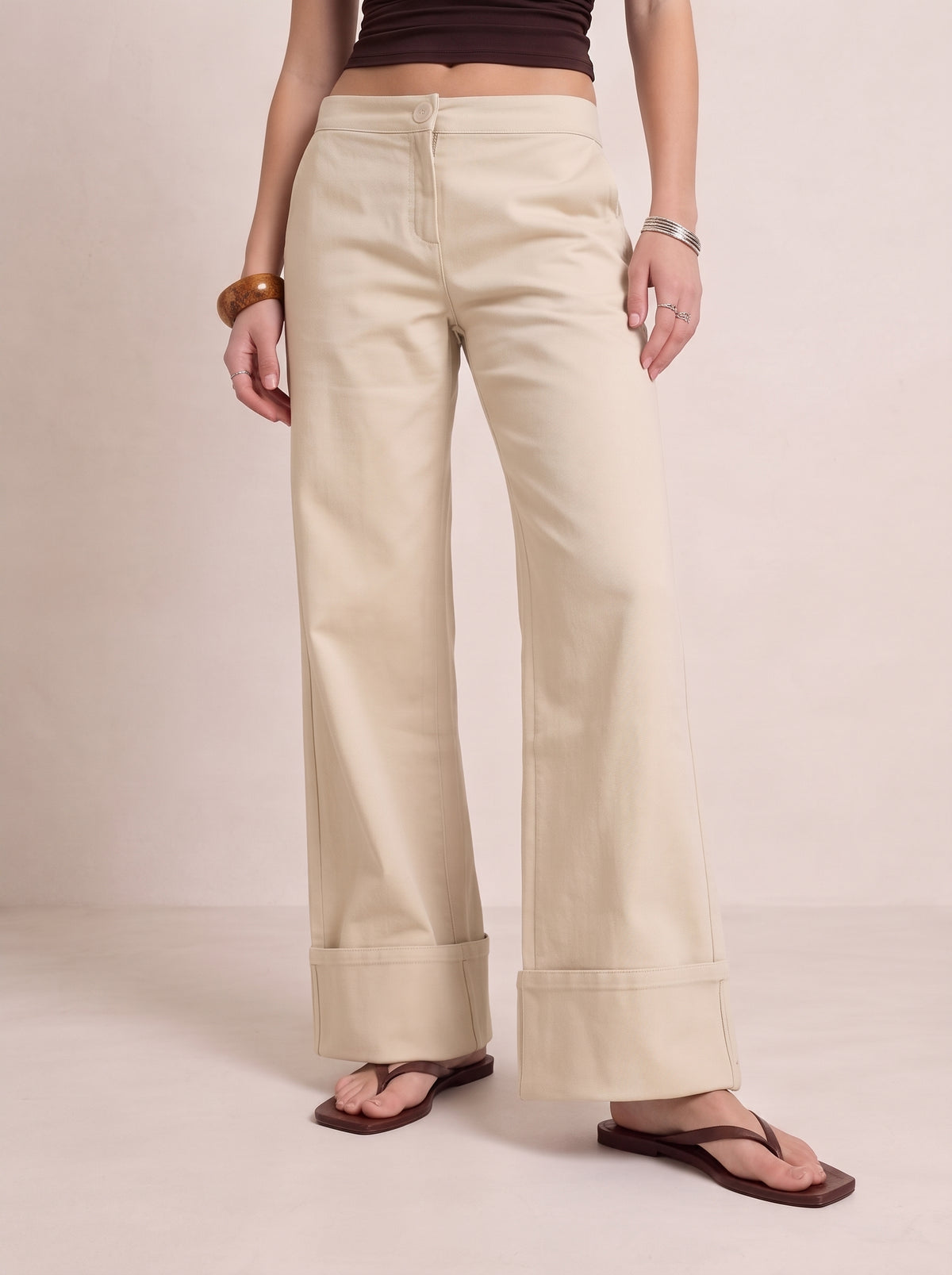 Cuffed Wide Leg Trousers