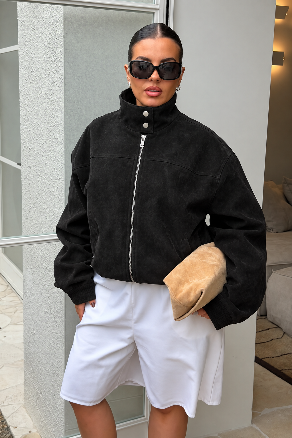Washed Faux Suede Jacket