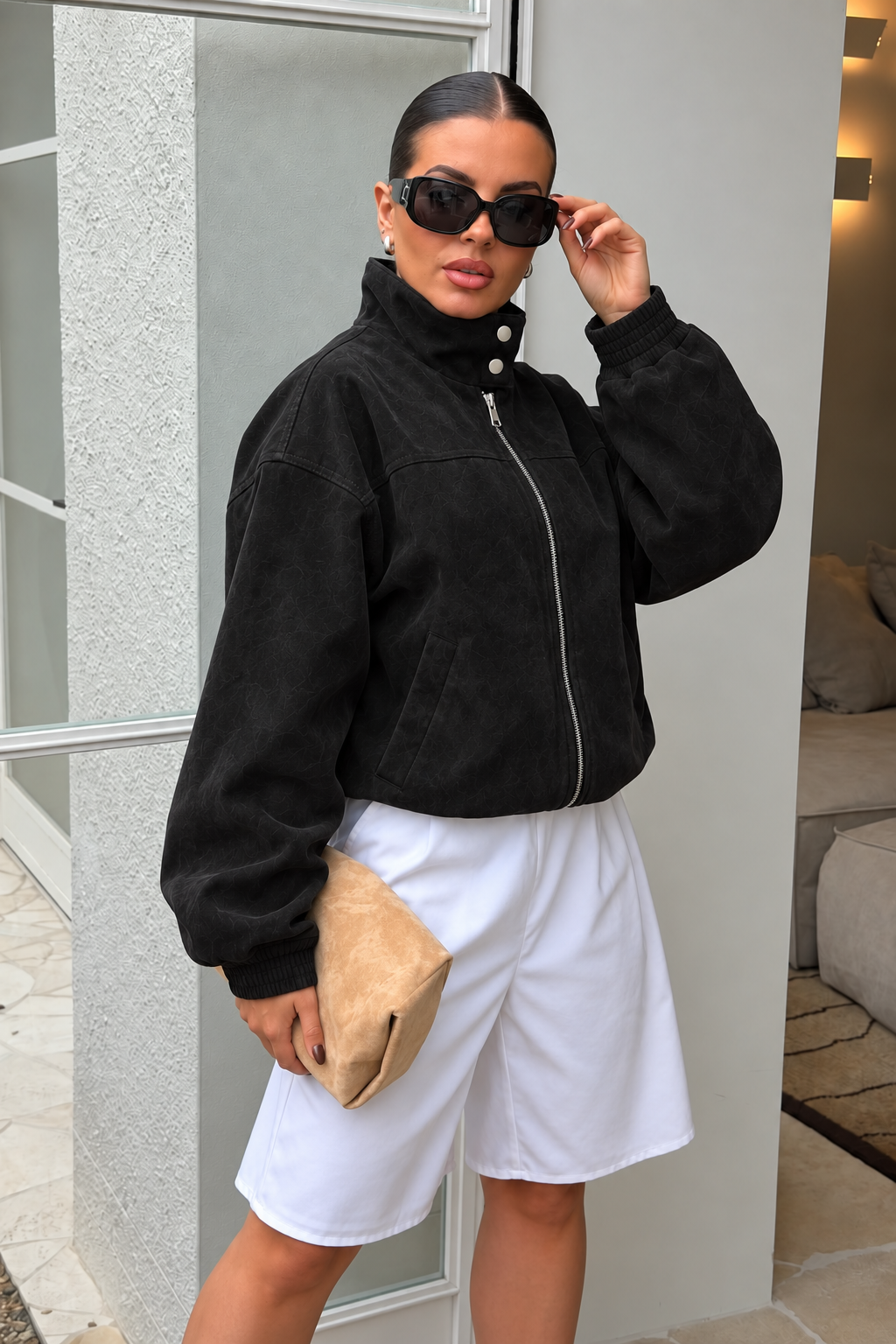 Washed Faux Suede Jacket