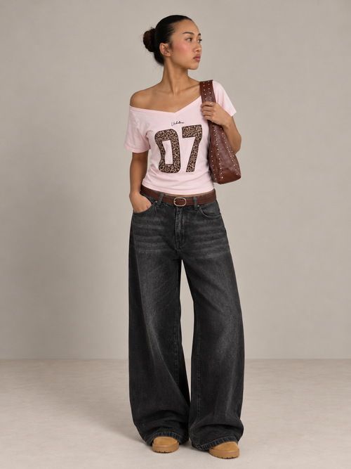 Off-Shoulder Varsity T-Shirt