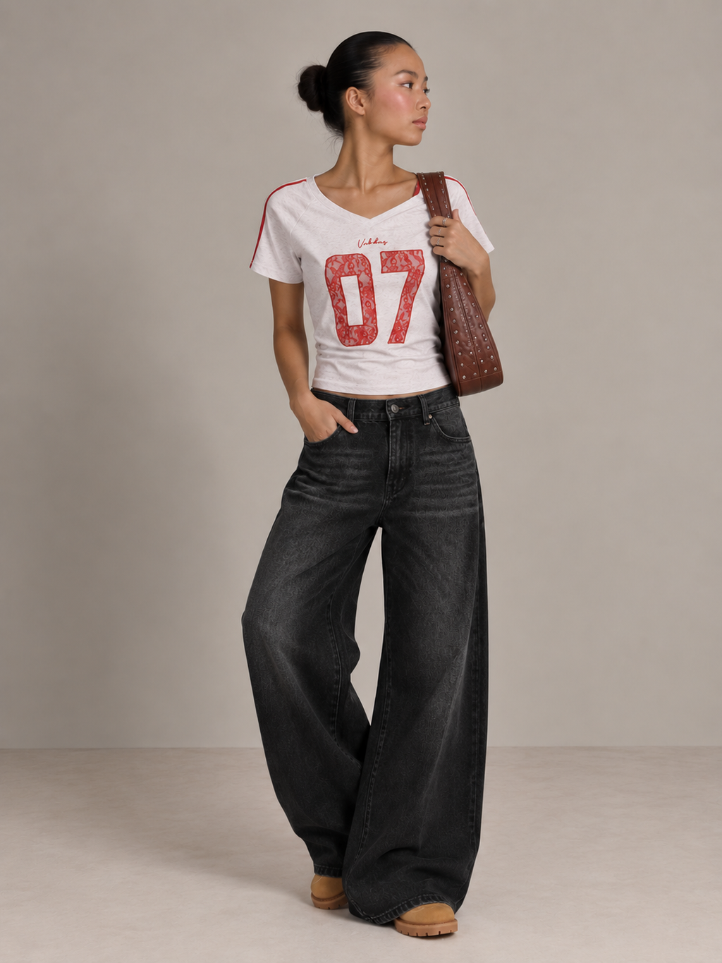 Off-Shoulder Varsity T-Shirt