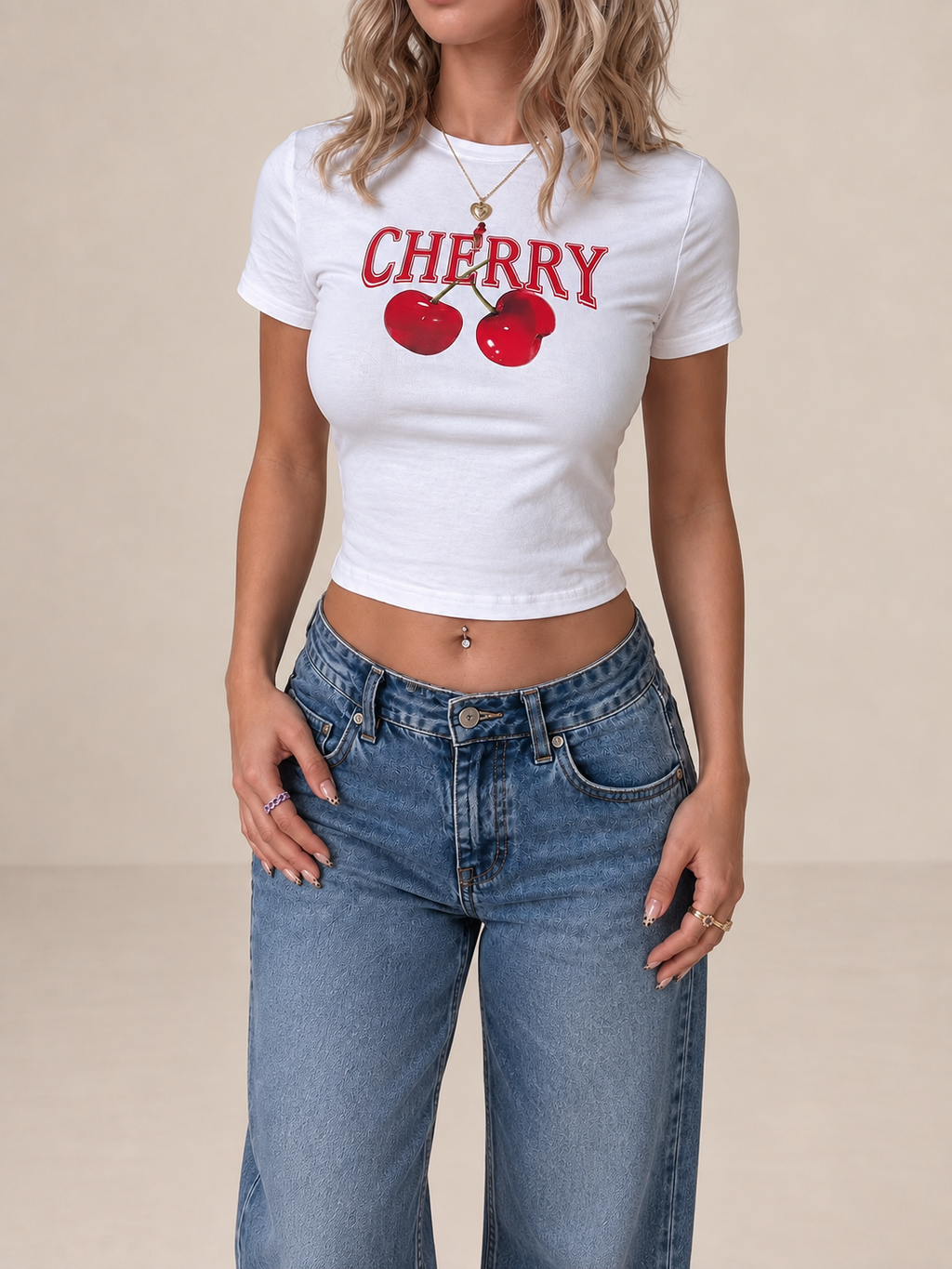 T-Shirt mit Kirschdruck