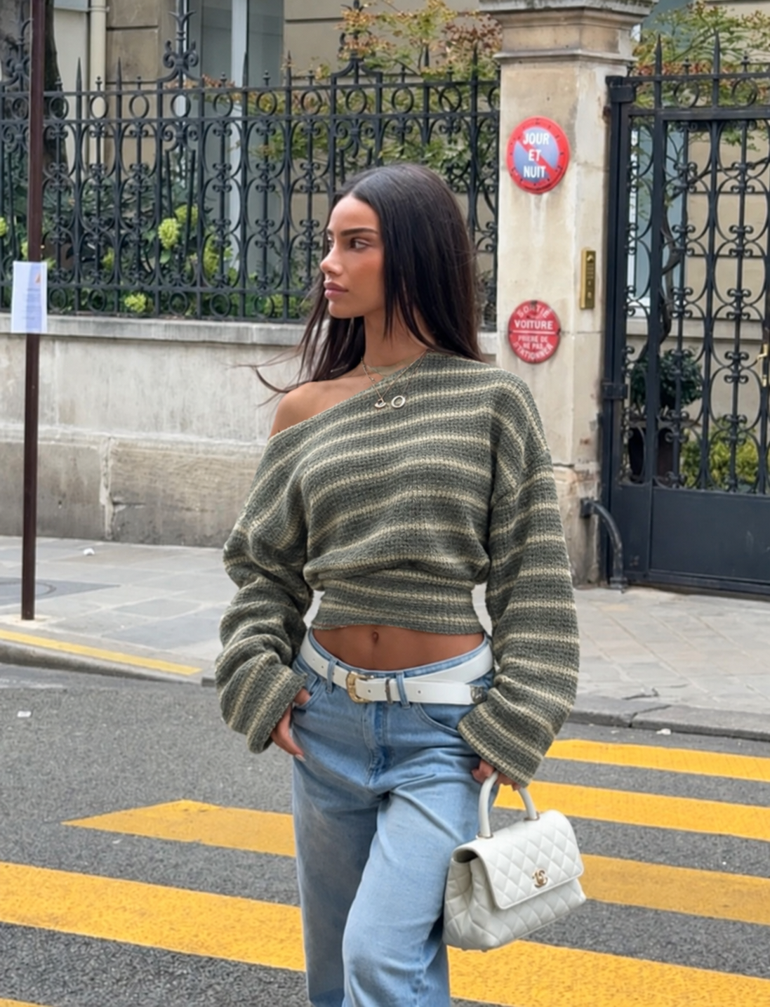 Striped Off Shoulder Knit