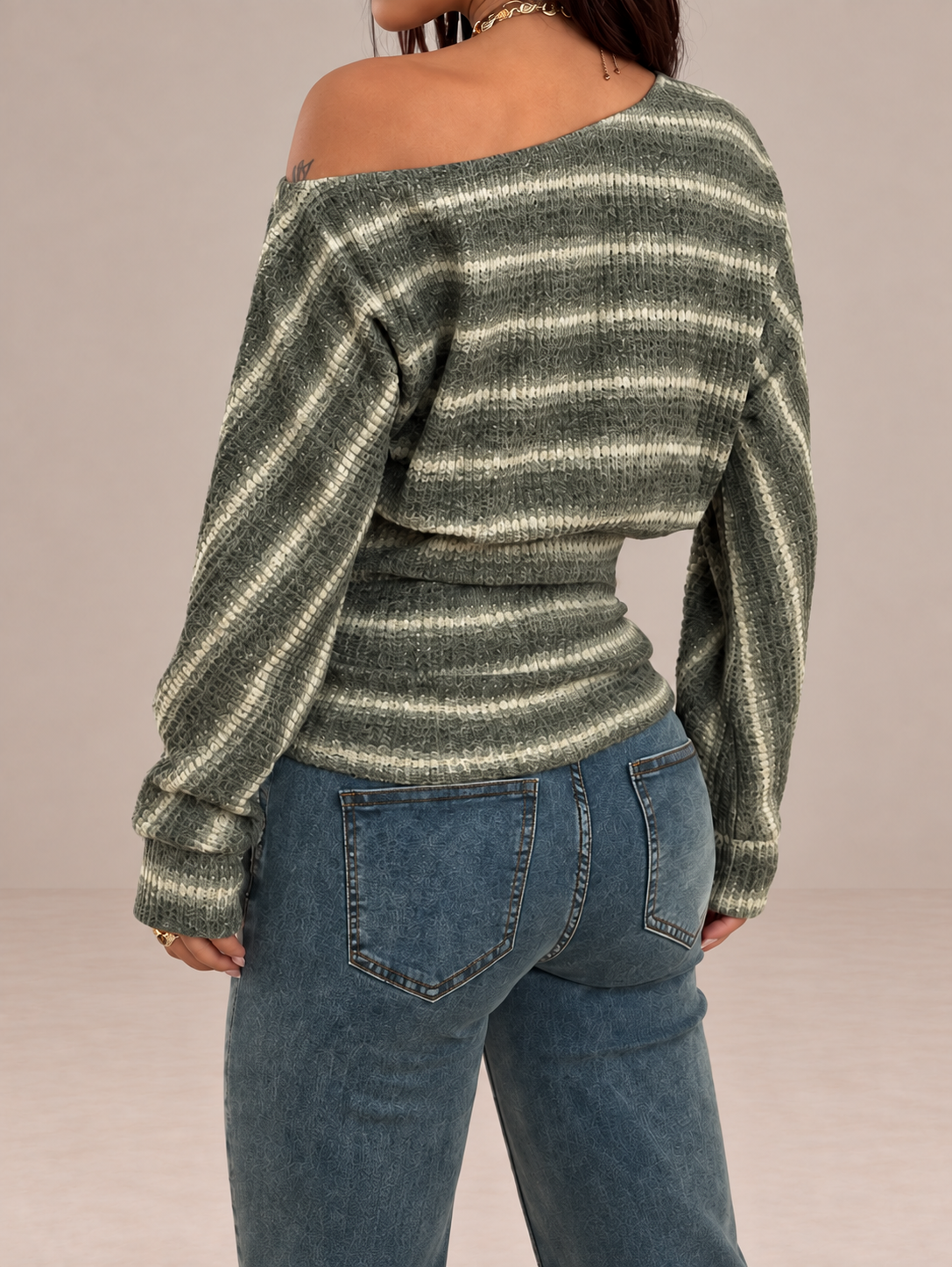 Striped Off Shoulder Knit