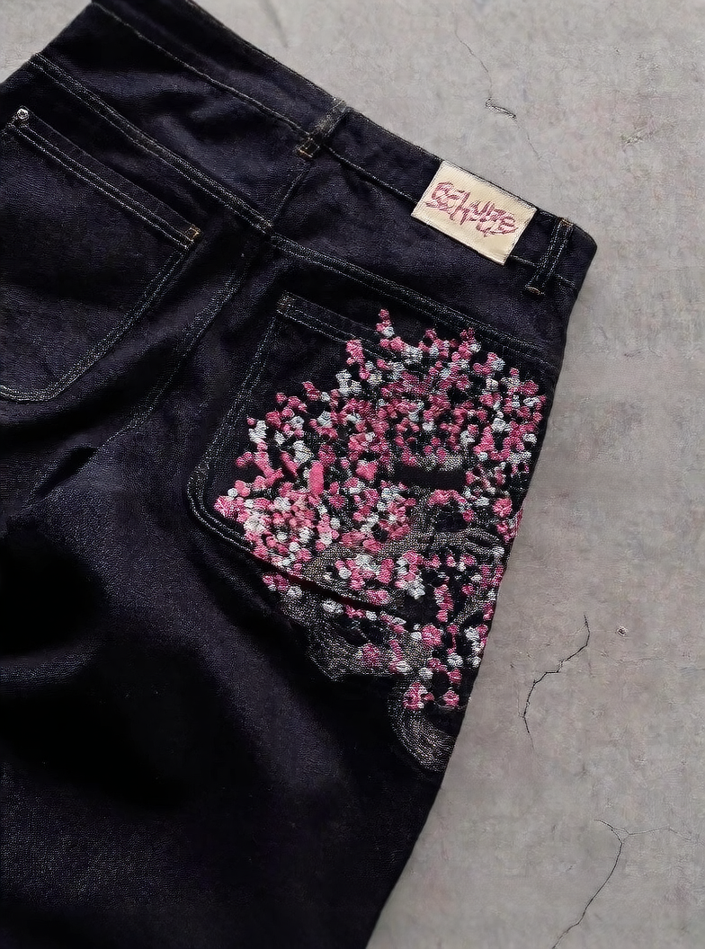 Embroidered Wide Leg Jeans
