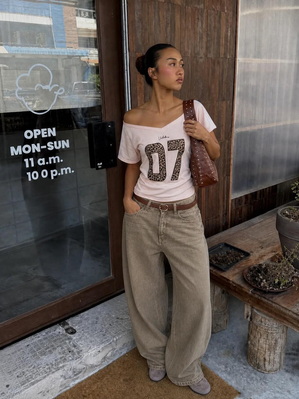 Off-Shoulder Varsity T-Shirt
