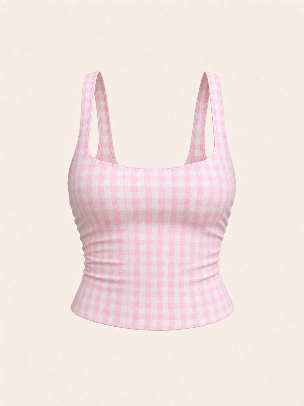 Gingham Square Neck Top