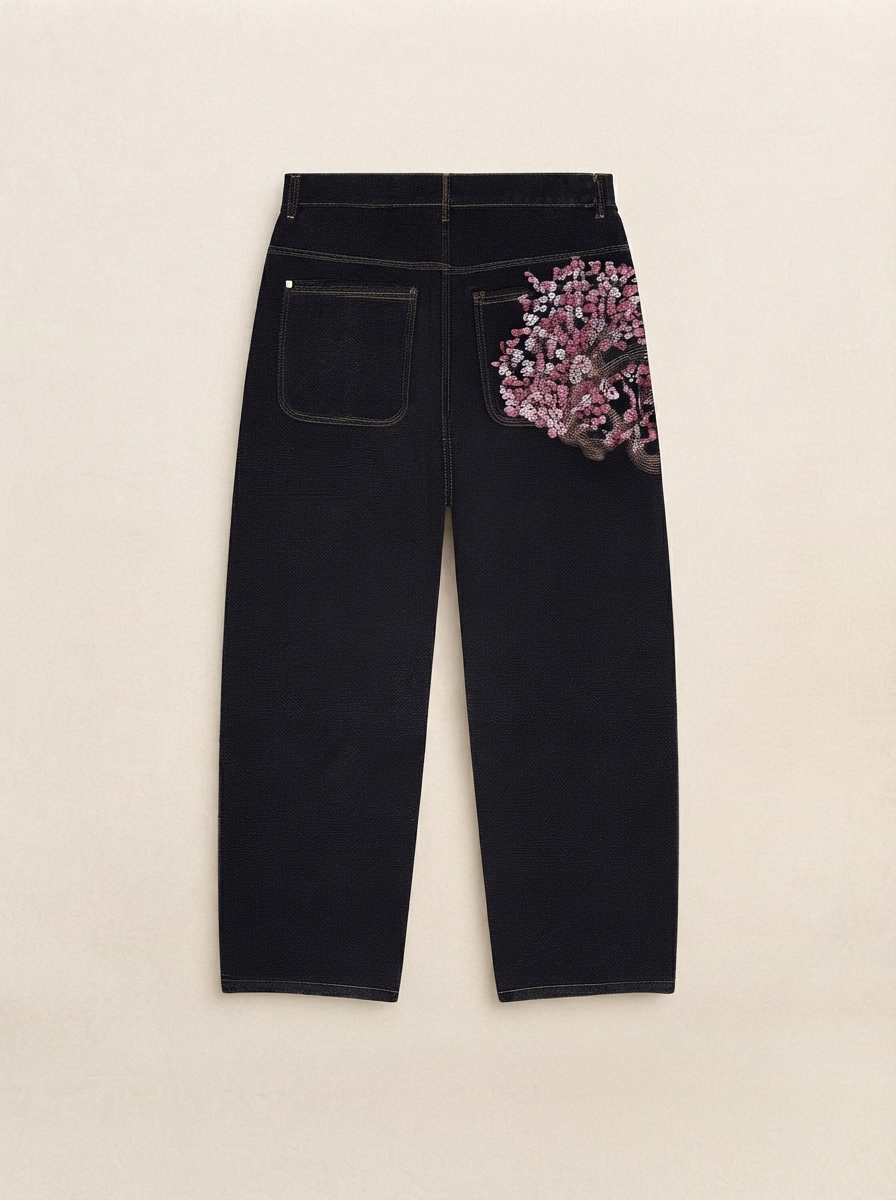 Embroidered Wide Leg Jeans