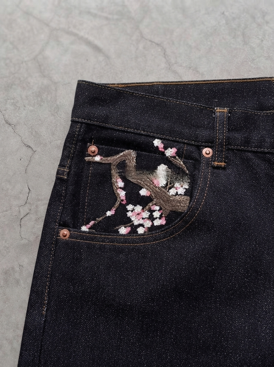 Embroidered Wide Leg Jeans