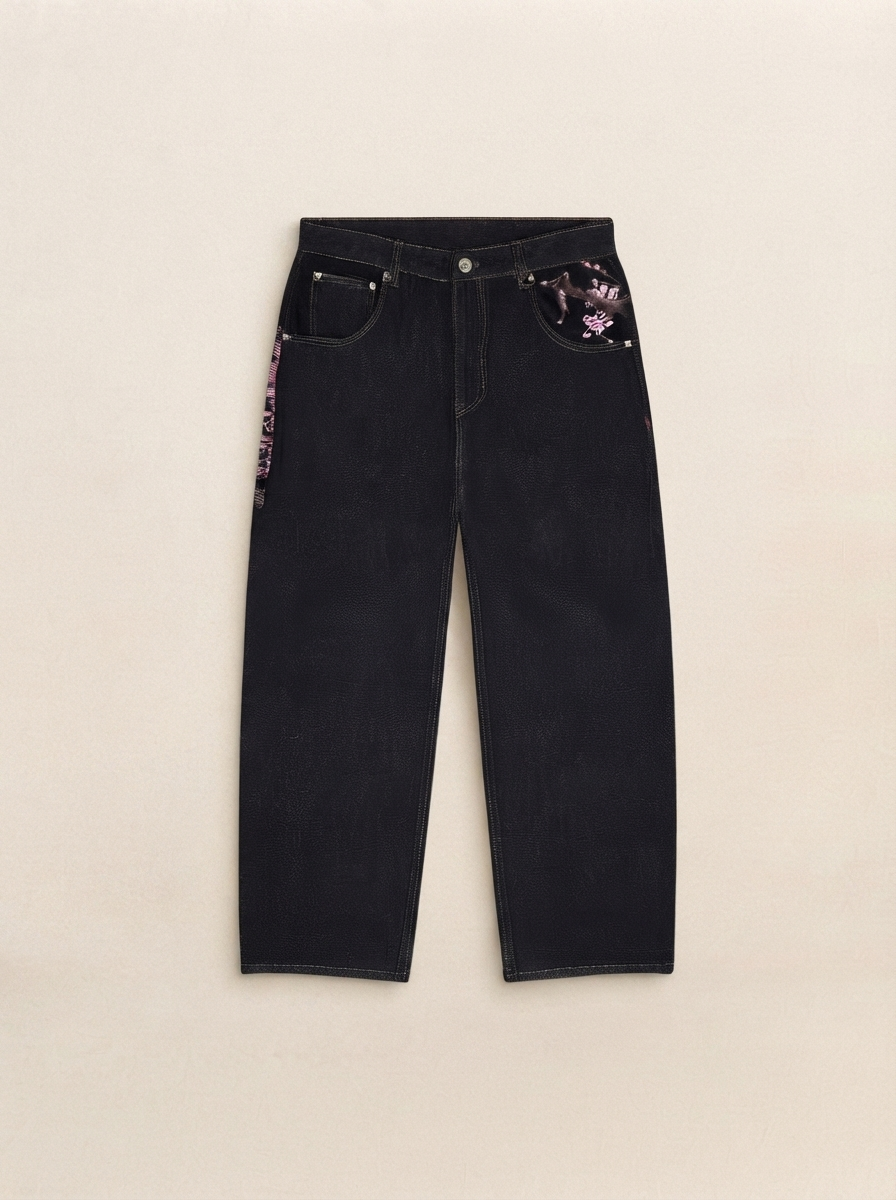 Embroidered Wide Leg Jeans