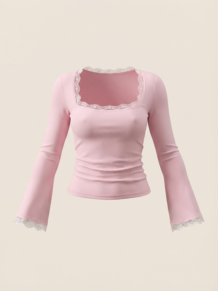 Lace Trim Square Neck Top